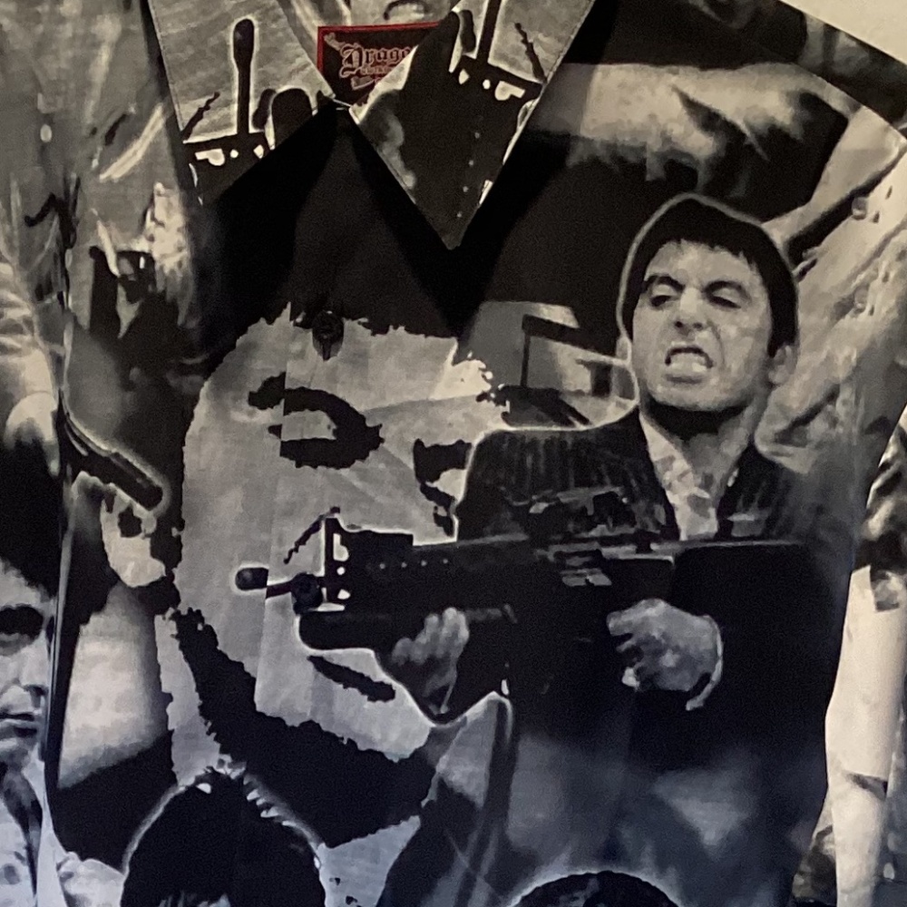 DRAGONFLY SCARFACE TONY MONTANA BUTTON UP SHIRT MOBSTER SERIES RARE XL PACINO